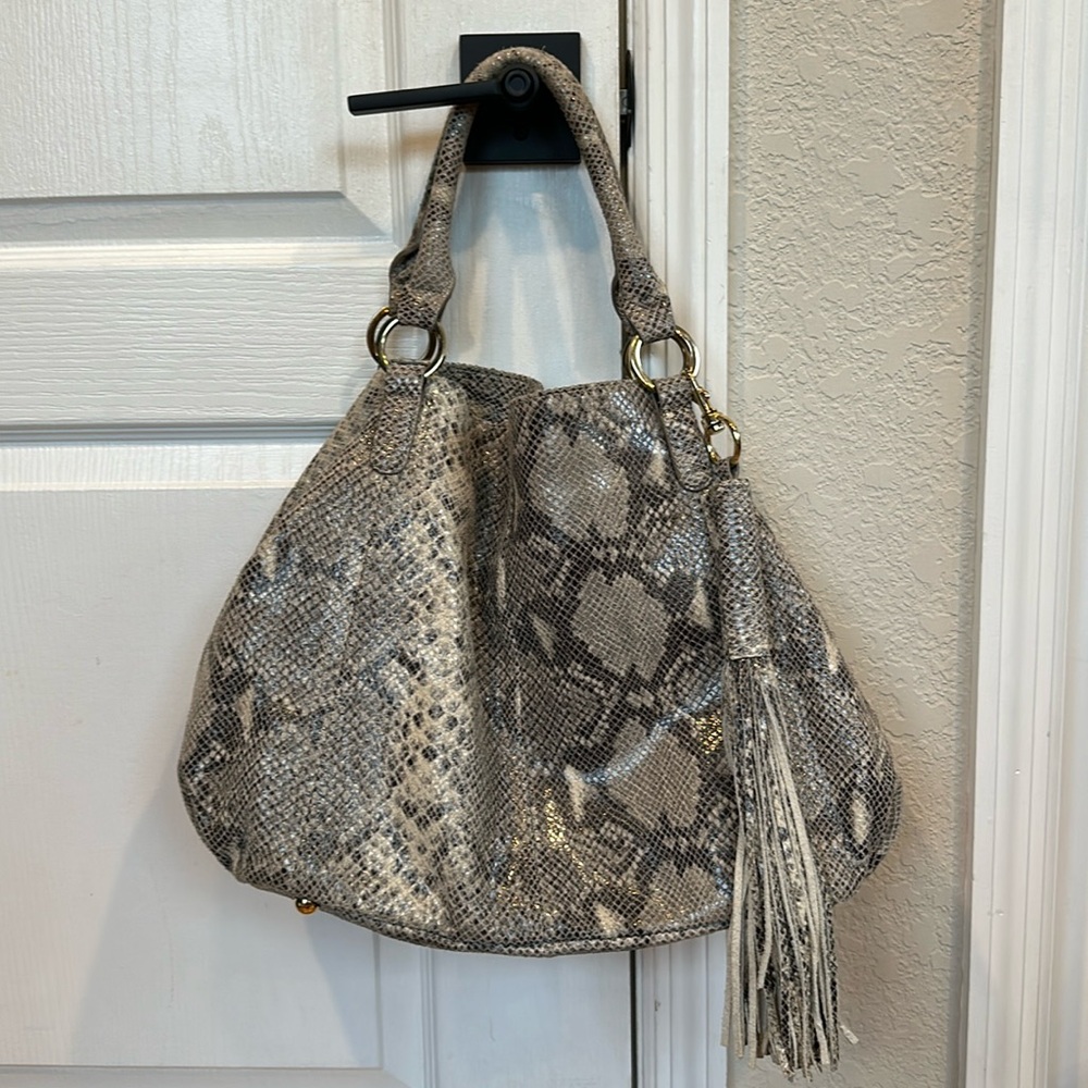 G.I.L.I. Gili LARGE Leather Snakeskin Shoulder Bag New